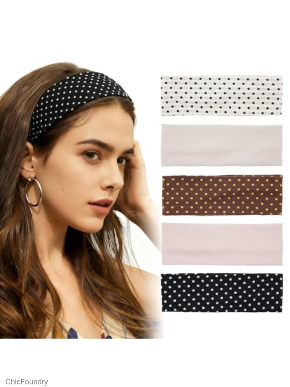 5-Pack Polka Dot Hair Headbands Women Stretchy Soft Cotton Blend
